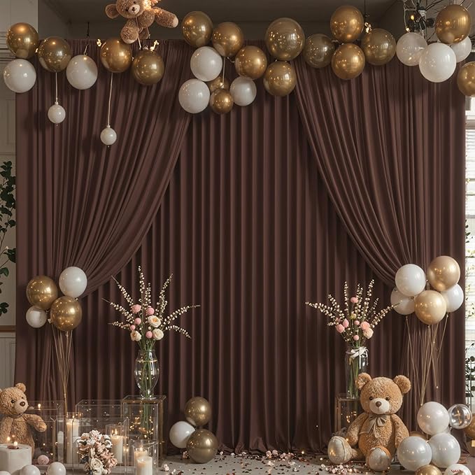 10 Panels Brown Backdrop Curtain for Parties Wedding Wrinkle Free Brown Photo Curtains Backdrop Drapes Fabric Decoration for Birthday Party Baby Shower 50ft(W) x 10ft(H)