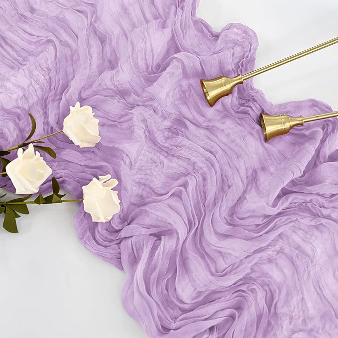 10 Pcs Lilac Cheesecloth Table Runner 10FT, Gauze Table Runner for Wedding Reception Sheer Bridal Shower Birthday Party Boho Table Decoration, Rustic Romantic Wedding Runner