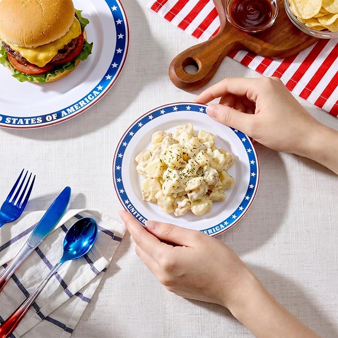 Goodluck 60Pcs 4th of July Plastic Plates, 30 10.25" Dinner & 30 7.5" Dessert Plates, Patriotic Red White and Blue Tableware with USA Flag Design for Independence Day BBQ