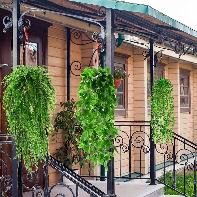 Daifunli 36 Pcs Artificial Hanging Plants Fake Hanging Ferns Plastic Fake Plants for Wall Room Garden Garland Indoor Outdoor Decor No Basket (Boston,Eucalyptus,Ivy Vine,String of Pearls)