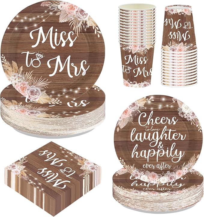 250Pcs Rustic Bridal Shower Decorations love laughter and happily ever after Plates and Napkins Miss to Mrs Decorations Favor for Boho Floral Vintage Wedding Engagement Dinner Party Supplies Serves 50