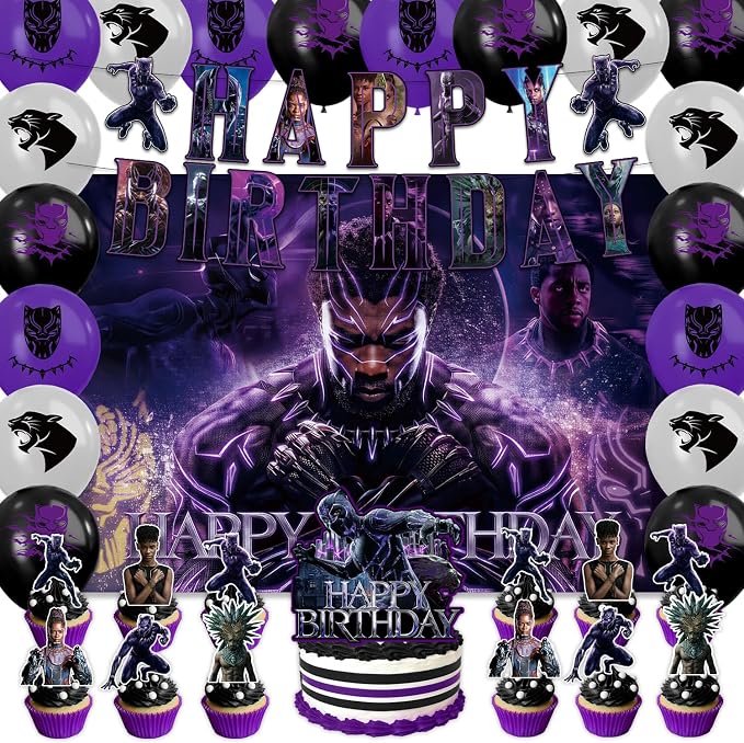 42Pack Black Panther Party Supplies Kit Set Include Banner ,Cake Topper ,Backdrop ,Balloons for Party Decorations (YE5)