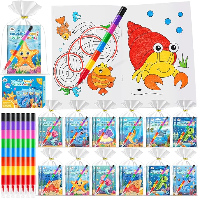 ZMLM 24 Pack Ocean Coloring Books for Kids with Crayons,Party Favors for Kids 4-8, Goodie Bags Stuffers for Toddlers, Classroom Prizes Birthday Return Gifts (Ocean)
