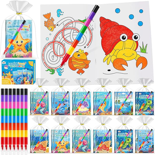 ZMLM 24 Pack Ocean Coloring Books for Kids with Crayons,Party Favors for Kids 4-8, Goodie Bags Stuffers for Toddlers, Classroom Prizes Birthday Return Gifts (Ocean)