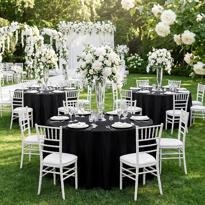 8 Pack Round Tablecloth 120 Inch Cloth Black Tablecloth for Round Tables, Washable Polyester Table Cloth Stain and Wrinkle Resistant Decorative Table Cover for Wedding Party Dining Banquet