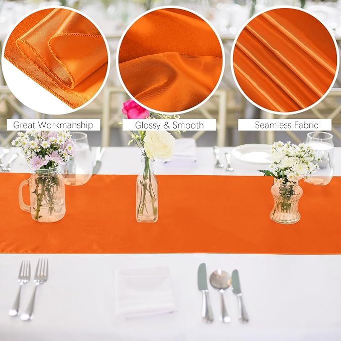 Aneco 4 Pack Satin Table Runner 12 x 108 Inch Long Bright Silk and Smooth Fabric Party Table Runner for Wedding Banquet Party Decoration