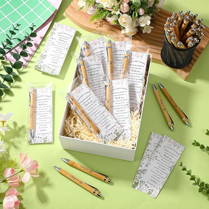 Spakon 72 Sets Wildflower Wedding Favors for Guests Bamboo Pens with Thank You Cards Clear Gift Bags Bridal Shower Gifts for Guest Souvenirs