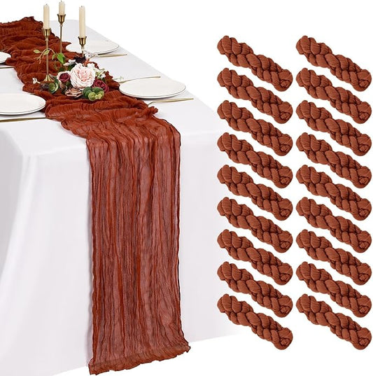 18 Pack Cheesecloth Table Runner 10FT Terracotta Fall Table Runner Boho Gauze Cheese Cloth Table Runners Long Rustic Sheer Table Decorations for Wedding Party Baby Bridal Shower Birthday Holiday Home