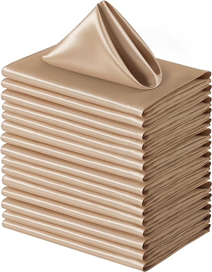 50 Pack Square Satin Dinner Napkins, 20x20 Inches Silky Soft Smooth Table Cloth Napkins for Restaurant Weddings Banquet Party Decoration, Taupe