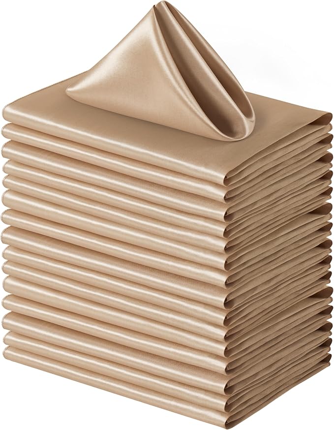 100 Pack Square Satin Dinner Napkins, 20x20 Inches Silky Soft Smooth Table Cloth Napkins for Restaurant Weddings Banquet Party Decoration, Taupe
