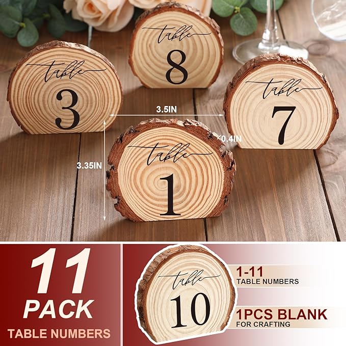 Novabright 11 Pcs Wooden Wedding Table Numbers 1-10, Wooden Restaurant Table Numbers Centerpieces Decoration for Weddings, Reception, Special Events, and Restaurant Use