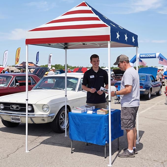 EAGLE PEAK 5x5 Pop Up Canopy Tent Instant Outdoor Canopy Easy Set-up Straight Leg Folding Shelter, American Flag