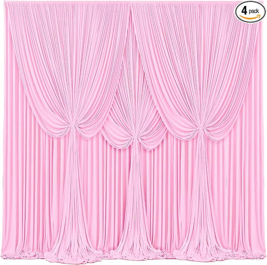 4 Panels Pink Backdrop Curtains for Wedding Party Wrinkle Free Backdrops Curtain Drapes Fabric Decorations Photo Back Drop Cloth for Baby Shower Photography Stage Reception 20ft(W) x 12ft(H)