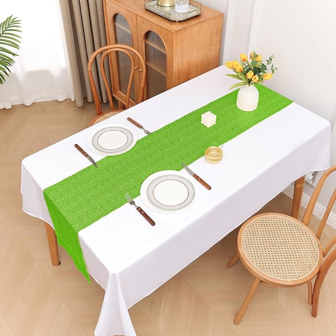 Sugargirl 10 Packs 12 x 72 inches Sequin Table Runner, Glitter Apple Green Table Runner for Birthday Party Supplies Wedding Holiday Celebration Event Decorations
