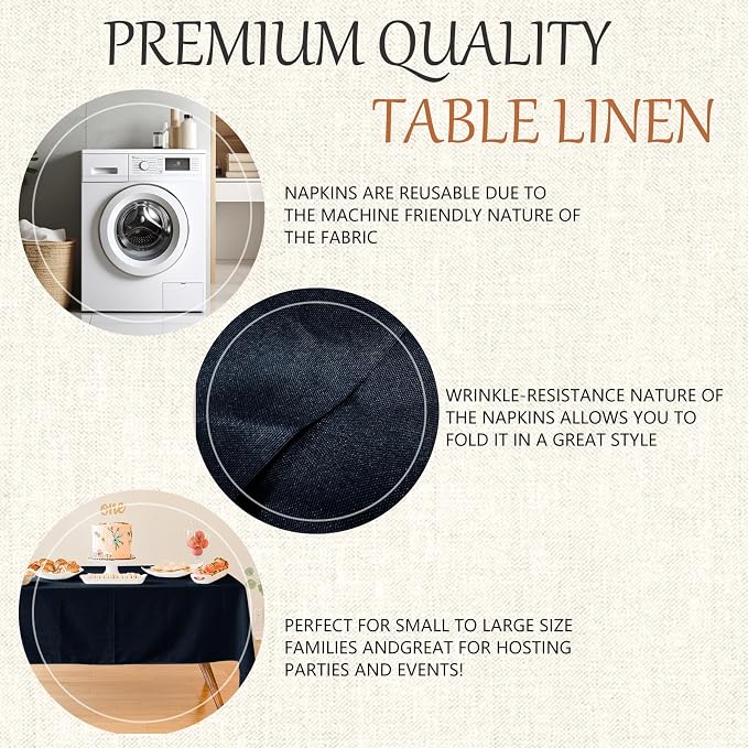70x120 Table Cloth - 6 Pack Rectangular Black Washable Stain and Wrinkle Resistant Polyester Table Cover for Dining Tables, Various Parties and Camping (Navy Blue)
