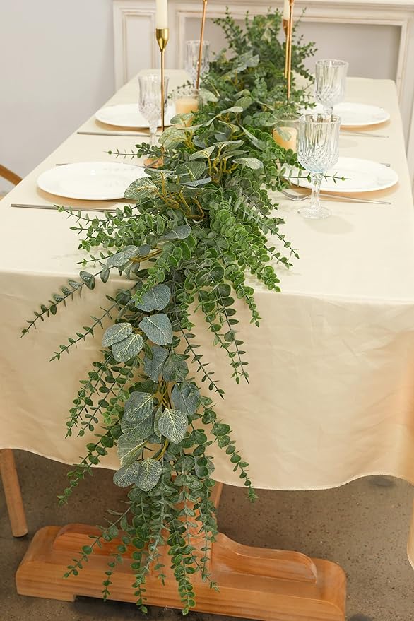9 FT Eucalyptus Greenery Garlands for Table, Artificial Long Greenery Garlands, Spring Green Eucalyptus Garland for Wedding, Mantle, Party, Home Decor