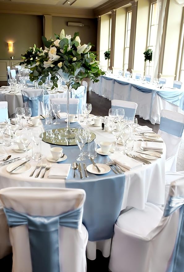 24 Pack Dusty Blue Satin Table Runners 12 x 108 Inch Long Table Runners for Rectangle Round Tables, Smooth Satin Table Runner for Wedding,Birthday Party Banquets Graduation Engagements Decoration
