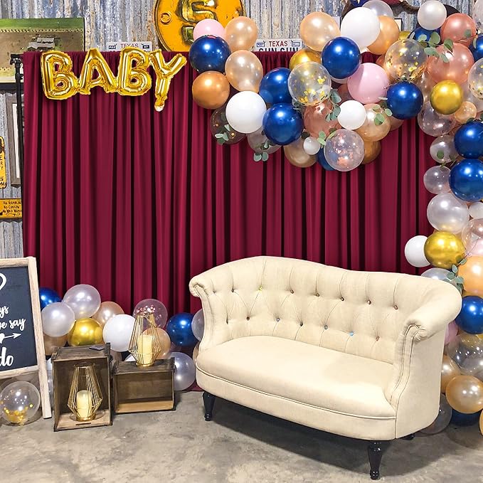 50ft×10ft Burgundy Wrinkle Free Backdrop Curtains for Parties, 10 Panels 5×10ft Soft Silky Wine Red Photo Backdrop Drapes for Birthday Party Baby Shower Wedding Mother's Day Photography