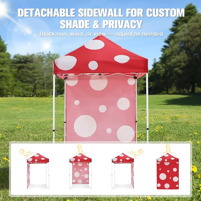 EAGLE PEAK Pop up Canopy 5x5, Outdoor Portable Canopy Tent with One Removable Sunwall, Carry Bag Included, Red Mushroom