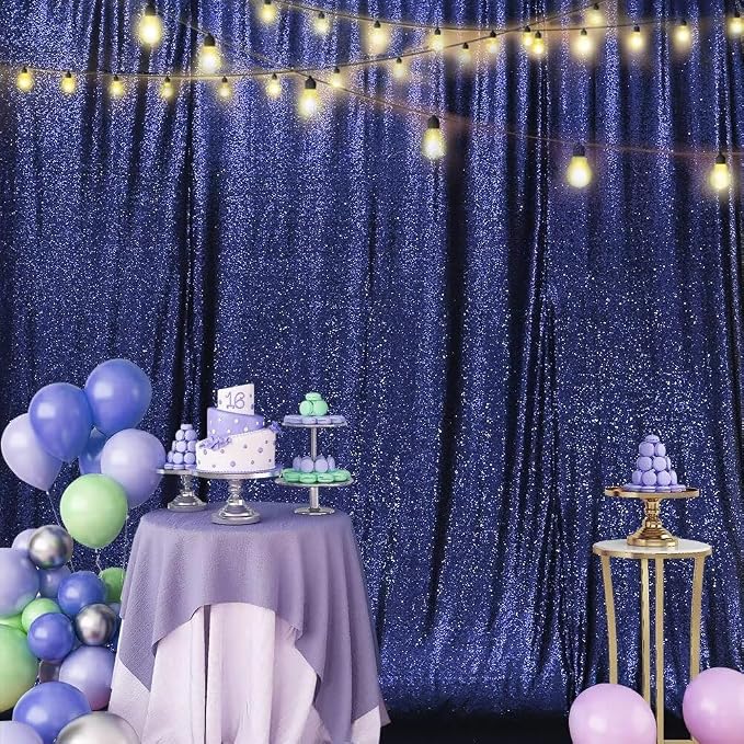 Eternal Beauty Navy Blue Sequin Backdrop, 8x10 Ft Glitter Background Curtains for Shimmer Photography Party Wedding Birthday Independence Day Back Drop Decor