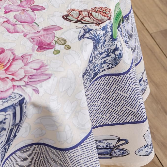 Maison d' Hermine Table Cloth Round Table 100% Cotton 63 Round Inches Tablecloth Reusable Decorative for Dining Kitchen Room Farmhouse Party Home Hotel Restaurant Spring Summer - Canton