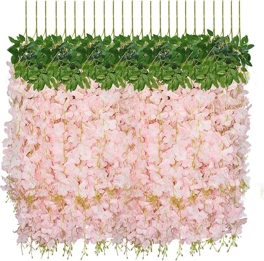 48 PCS Wisteria Hanging Flowers, 3.6ft Fake Vines Artificial Wisteria Garland Silk Flower String for Wedding Arch Garden Party Home Ceiling Wall Backdrop Tent Decoration (Light Pink)
