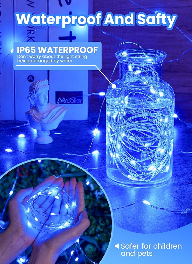 Minetom Fairy Lights with Remote, 66 Feet 200 Led Firefly String Lights Plug in for Bedroom Home Wall Ceiling Christmas Tree Wreath Craft Wedding Party Indoor Outdoor Decoration,Blue
