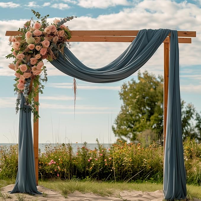 Wedding Arch Draping Fabric 1 Panel 28.7" x 20FT Grey Blue Sheer Chiffon Backdrop Drapes for Wedding Ceremony Birthday Party Bridal Shower Outdoor Decoration