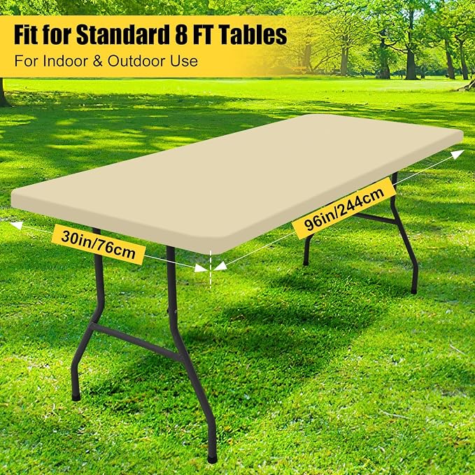 Smiry 6 Pack Rectangle Picnic Table Cloth, Waterproof Elastic Fitted Tablecloths, Washable Polyester Rectangular Patio Table Cover for Camping, Indoor and Outdoor (Champagne, 30"x96")
