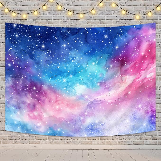 Galaxy Sky Backdrop 7Wx5H Outer Space Starry Universe Cosmic Planet Night Star Sky Pink Purple Blue Photography Background Decoration for Kids Birthday Fabric Photo Shoot Studio Props