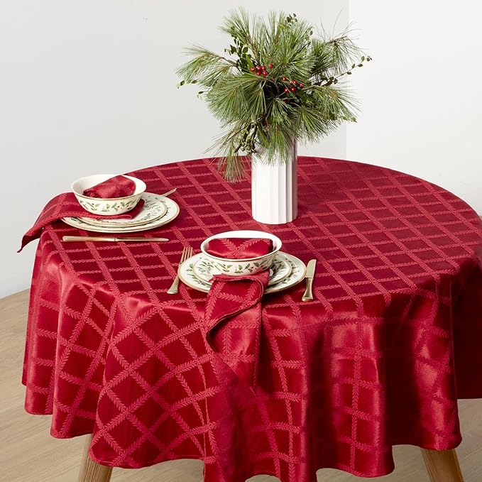 Lenox Laurel Leaf Tablecloth, Red - 70" W x 70" L Round