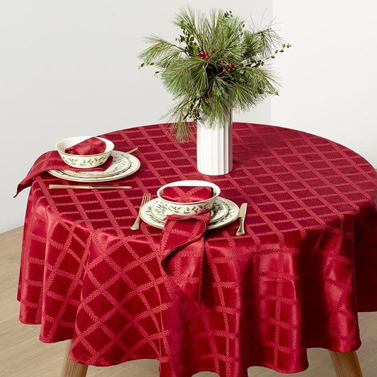 Lenox Laurel Leaf Tablecloth, Red - 70" W x 70" L Round