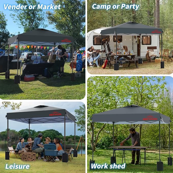 8x8 Pop Up Canopy, Easy Up Canopy Tent, Heavy Duty Tents for Parties, One Person Easy Set Up Event Tent, Grey