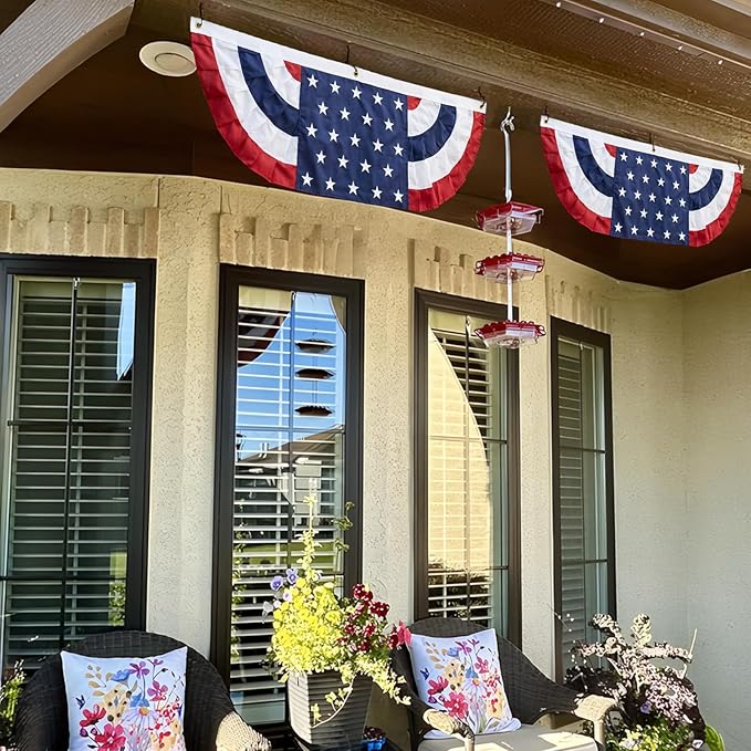Bradford American Bunting USA Flag 1.5x5 ft Outdoor, Embroidered Pleated Fan Bunting Flags with 3 Brass Grommets, Patriotic America Flag Buntings for Outside for 4th of July 250TH Anniversary Decorations
