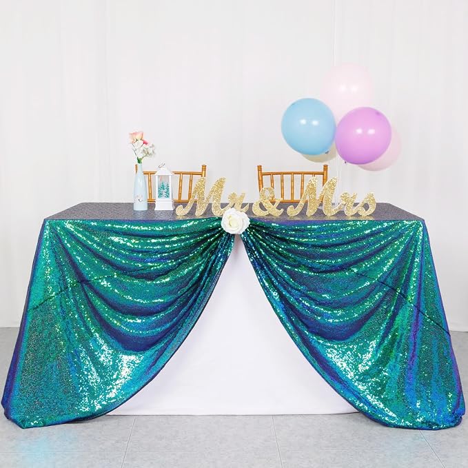 ShiDianYi Iridescent Green Tablecloth for Rectangle Table Sequin Tablecloth 90X156 Inch Sparkle Table Linen for Christmas Party Cake Decor Shiny Green Tablecloth Rectangular Wedding