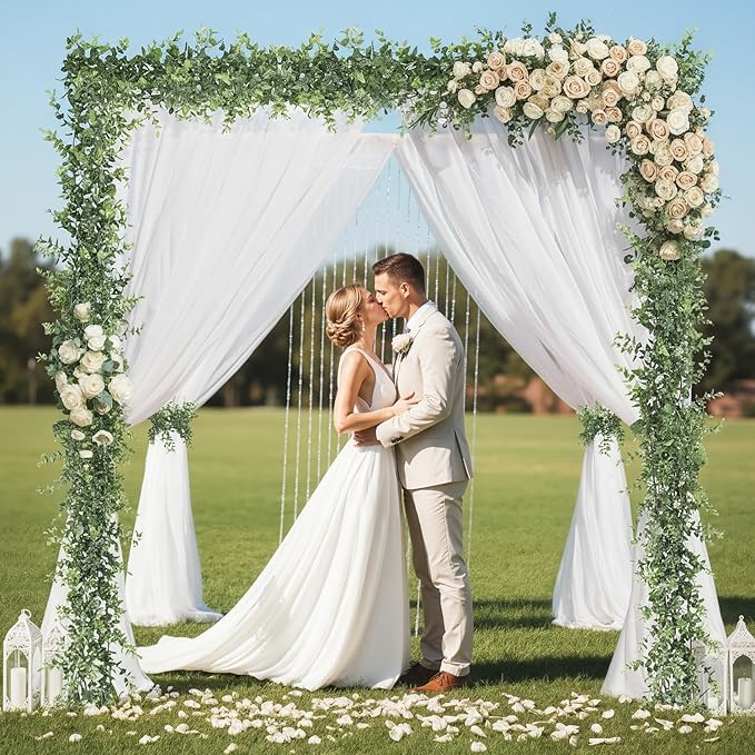 4 Pack Artificial Eucalyptus Garland, 5.5ft Faux Eucalyptus Vines with Lifelike Silver Dollar Leaves, Handmade Greenery Garland for Wedding Arch Decor, Table Runner, Home Party Backdrop