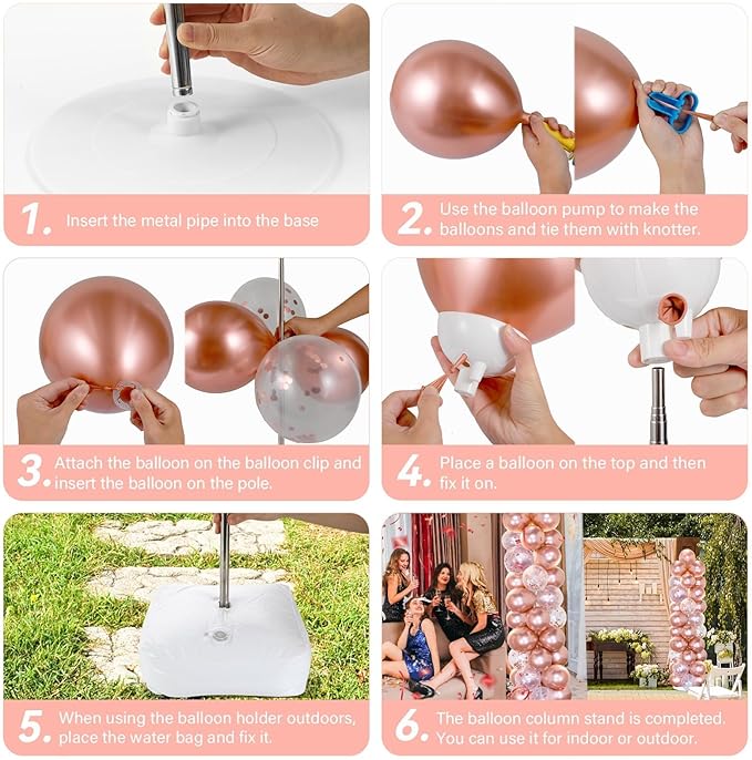 2 Sets Rose Gold Balloon Column Stand Kit with 100 Balloons Graduation Adjustable Tower Stand with Bases Floor Rose Gold Confetti Balloon Column Bridal Shower Bachelorette Birthday Wedding Party Decor