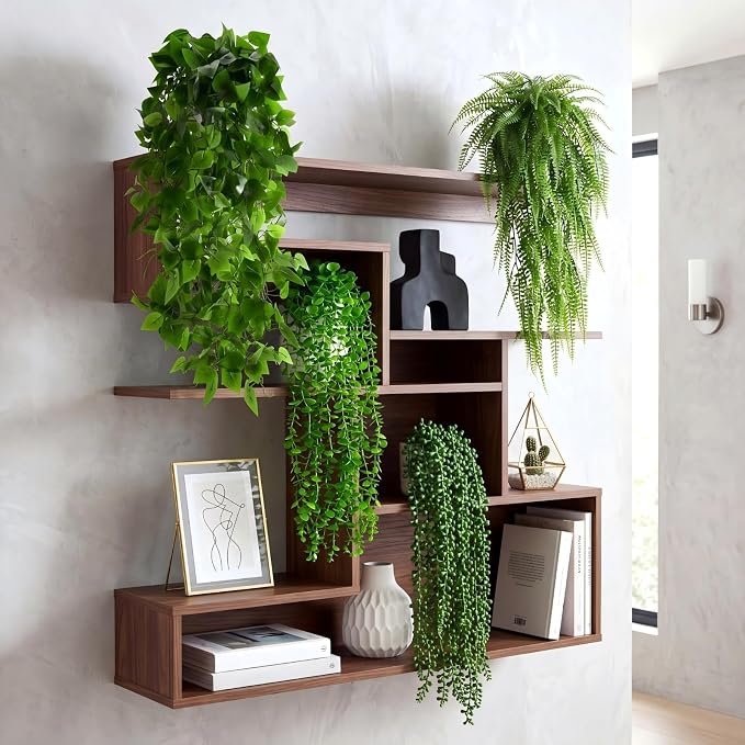 Daifunli Artificial Hanging Plants Fake Hanging Ferns Plastic Fake Plants for Wall Room Garden Garland Indoor Outdoor Decor No Basket (4 Pcs,Boston, Eucalyptus, Ivy Vine, String of Pearls)