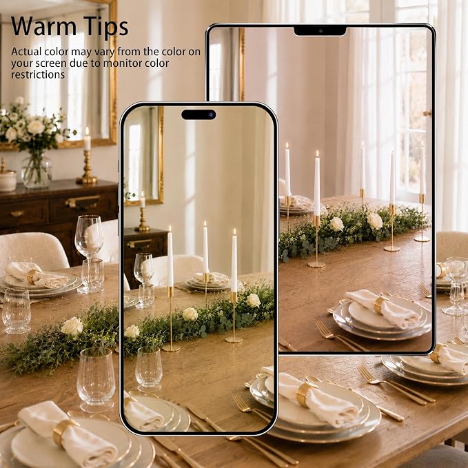 zeochyni French Gold Taper Candle Holders Set of 6, Tall Metal Candlestick Holders in 3 Heights with Weighted Base for Wedding Table Centerpiece, Dining Table, Mantel Decor and Housewarming Gift