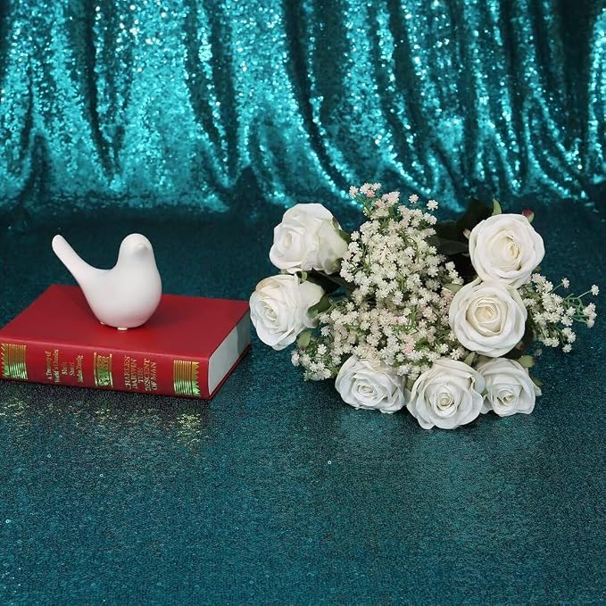 Eternal Beauty Teal Sequin Backdrop, 8x10 Ft Glitter Background Curtains for Shimmer Photography Party Wedding Birthday Back Drop Decor