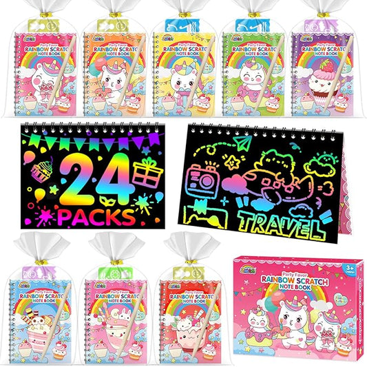 ZMLM Easter Basket Stuffers: 24 Pack Birthday Party Favors for Kids 4-8, Rainbow Scratch Art Notebook Paper, Goodie Bags Stuffers for Kids, Bulk Classroom Gifts Student Prizes Teacher Kindergarten