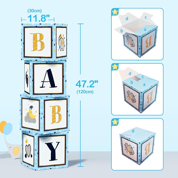 149 pcs Baby Shower Decorations for Boy, 4 Pcs Balloon Boxes,Elephant Foil Balloons, Blue Elephant Theme Baby Shower Decorations Gender Reveal Party Supplies