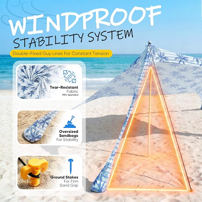 Sekey Aluminum Beach Shade Sun Shelter UPF 50+ - 6.5x6.5 FT Portable Beach Canopy with Windproof Rope & Stability Poles, Easy Setup Outdoor Tent for Camping, Backyard, Fishing, Picnics