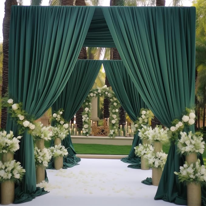 Hunter Green Backdrop Curtain-Wrinkle-Free Polyester Fabric Green Photography Curtains for Wedding Party Photo Background Decorations- 16 X10FT (Hunter Green)