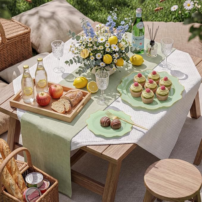 WDF 175Pcs Sage Green Plastic Plates With Gold Rim - Disposable Sage Green Plates 25guest Disposable Dinnerware Ideal for Party/Wedding/Spring Party/First Communion