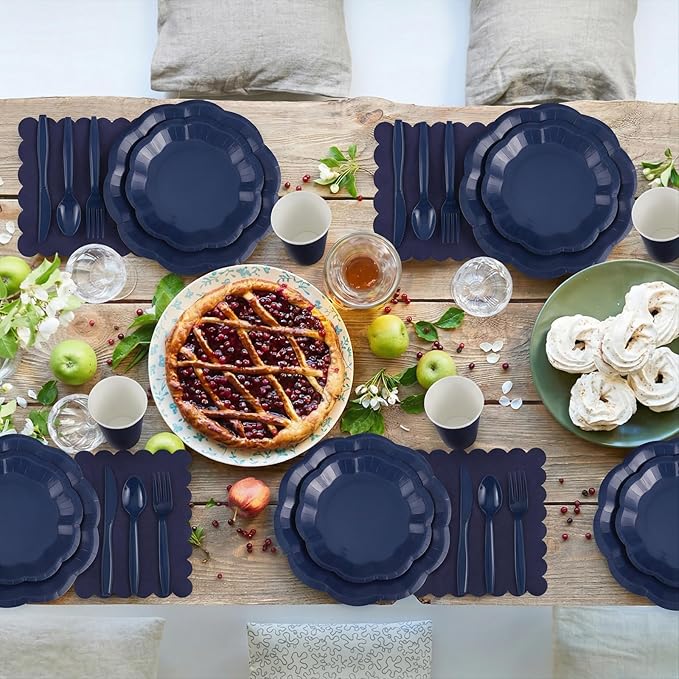 NatNarr 350 Pcs Navy Blue Plates and Napkins Set, 50 Guest Navy Blue Party Supplies Include 9" Graduation Plates & 7" Cake Plate Disposable Plastic Cutlery for Birthday Graduation Party Wedding