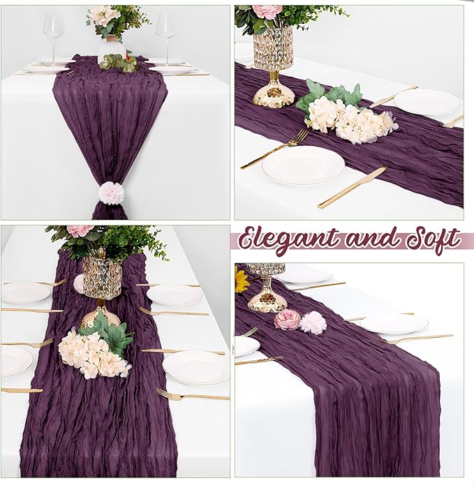16 Pack Dark Purple Cheesecloth Table Runners 20x120 Inch Gauze Table Runner 10FT Easter Cheese Cloth Table Runner Rustic Sheer Runner for Wedding Baby Shower Birthday Party Table Decor
