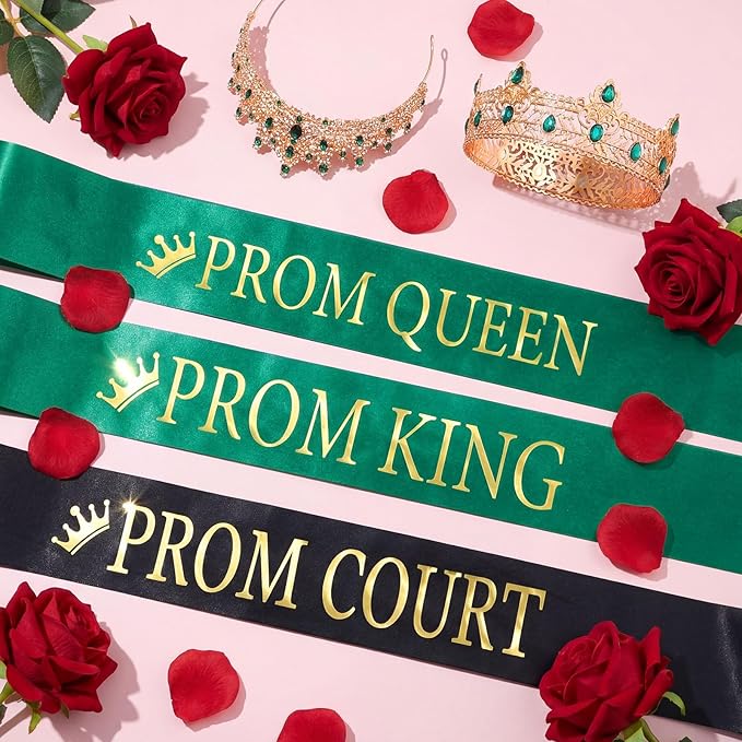 Retrowavy 12 Pcs Prom Crown and Sash Set, Prom King and Queen Tiara Rhinestone Crown Satin Sash for Graduation Party