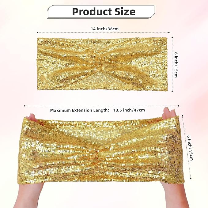 Poise3EHome Gold Sequin Chair Sashes Folding Chair Covers Bow for Party Wedding Reception Decorations, 20 PCS