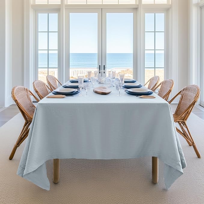 Linen World Blue Linen Tablecloth - 100% French Linen Table Cloth 72" x 72" Inch,Washable Square Tablecloth for Dining,Outdoor,Weddings and Restaurants,Decorative Thanksgiving Christmas - Mist Blue